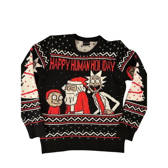 Rick and Morty Happy Human Holiday Sweater Adult M Ugly Christmas Cartoon Knit - Picture 1 of 4